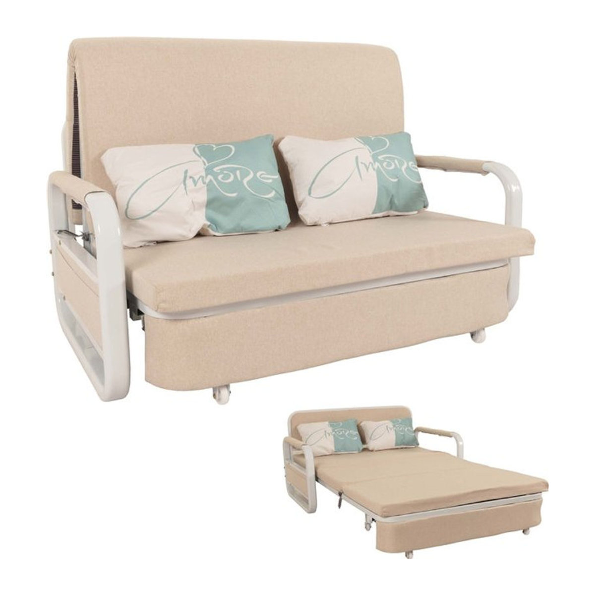 Schlafsofa MCW-M83 in Beige mit Bettkasten und Schlaffunktion aus Stoff - Bild 1