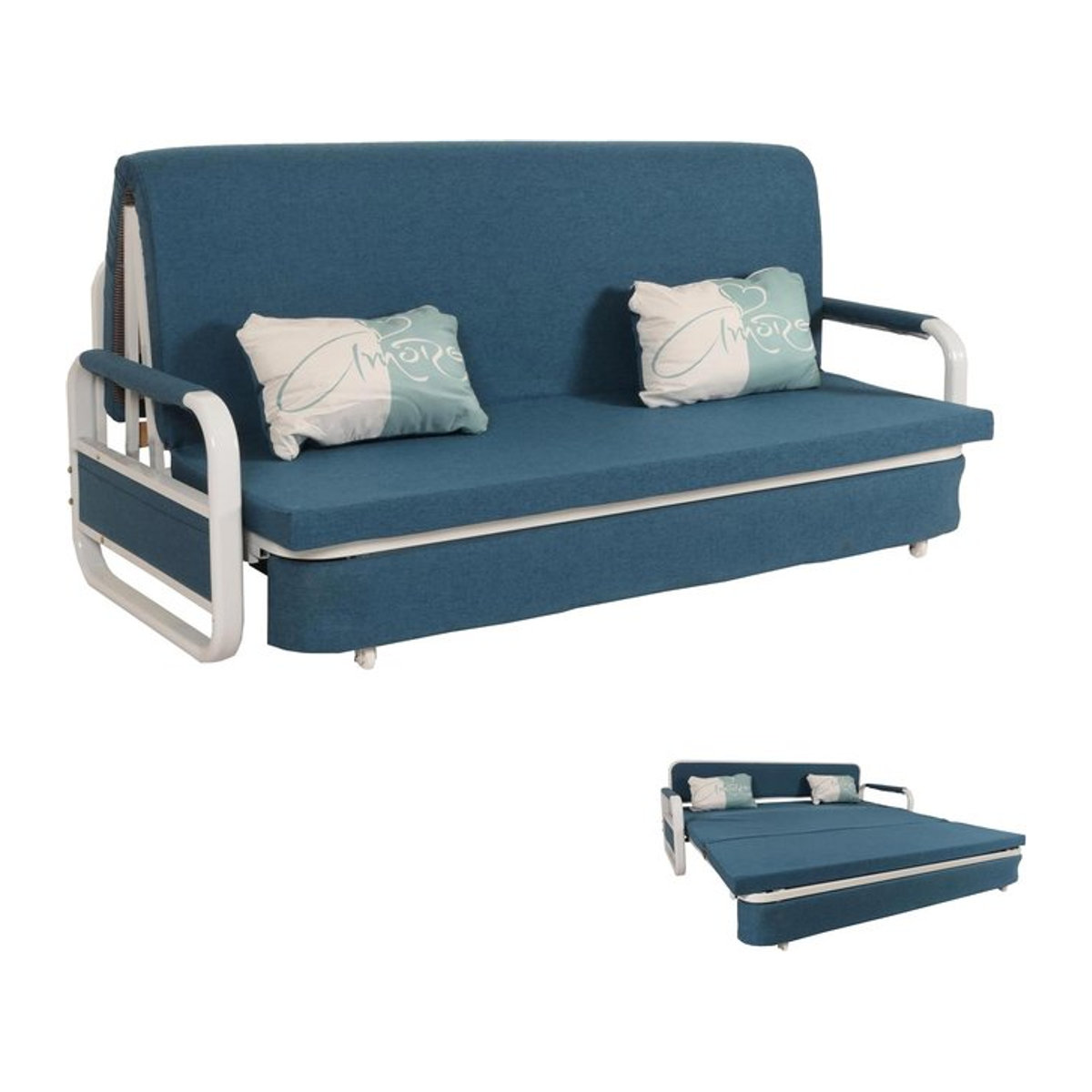 Schlafsofa MCW-M83 in Blau mit Bettkasten und Schlaffunktion, Stoff, B/T: 190 x 185 cm - Bild 1