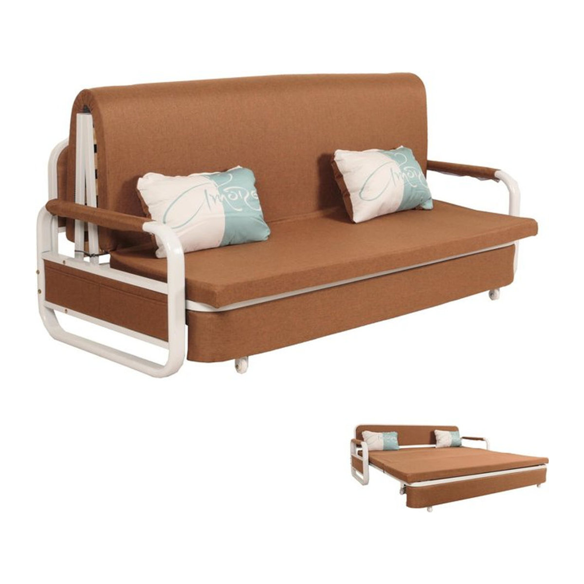 Schlafsofa MCW-M83 in Braun mit Bettkasten und Liegefläche von 190 x 185 cm aus Stoff - Bild 1