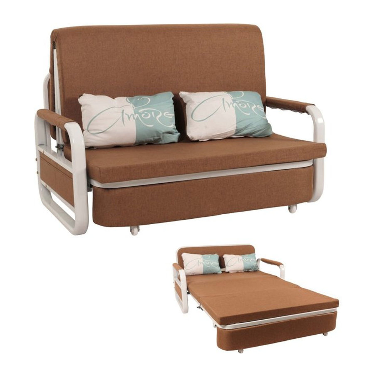 Schlafsofa MCW-M83 in Braun mit Bettkasten und Schlaffunktion aus Stoff, Liegefläche: 130 x 185 cm - Bild 1