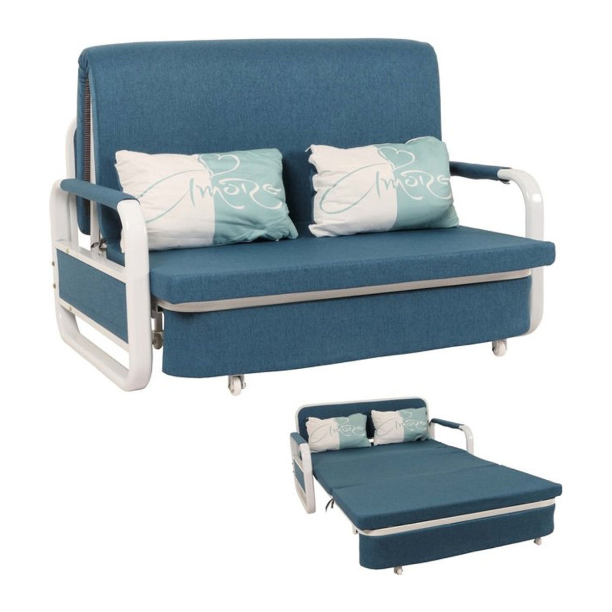 Schlafsofa MCW-M83 in Dunkelblau mit Bettkasten und Liegefläche aus Stoff, B/T: 185 x 130 cm - Bild 1