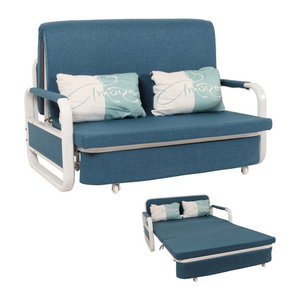 Schlafsofa MCW-M83 in Dunkelblau mit Bettkasten und Liegefläche aus Stoff, B/T: 185 x 130 cm