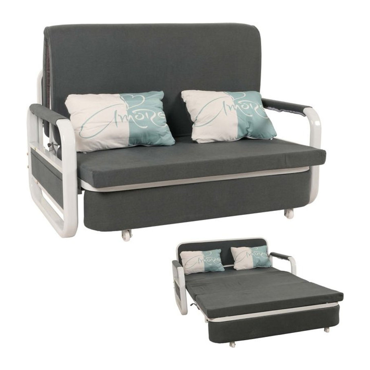 Schlafsofa MCW-M83 in Grau aus Stoff mit Bettkasten und Schlaffunktion, Liegefläche: 130 x 185 cm - Bild 1