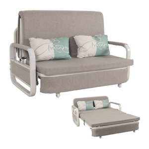 Schlafsofa MCW-M83 in Grau mit Bettkasten und Schlaffunktion, Liegefläche: 130 x 185 cm, Stoff