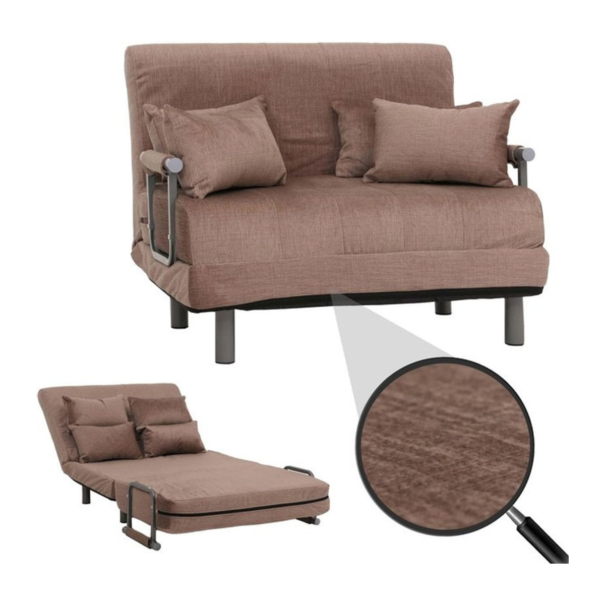 Schlafsofa MCW Schlafsessel Klappsessel Gästebett aus Stoff Chenille in Braun mit Liegefläche 190 x 100 cm - Bild 1