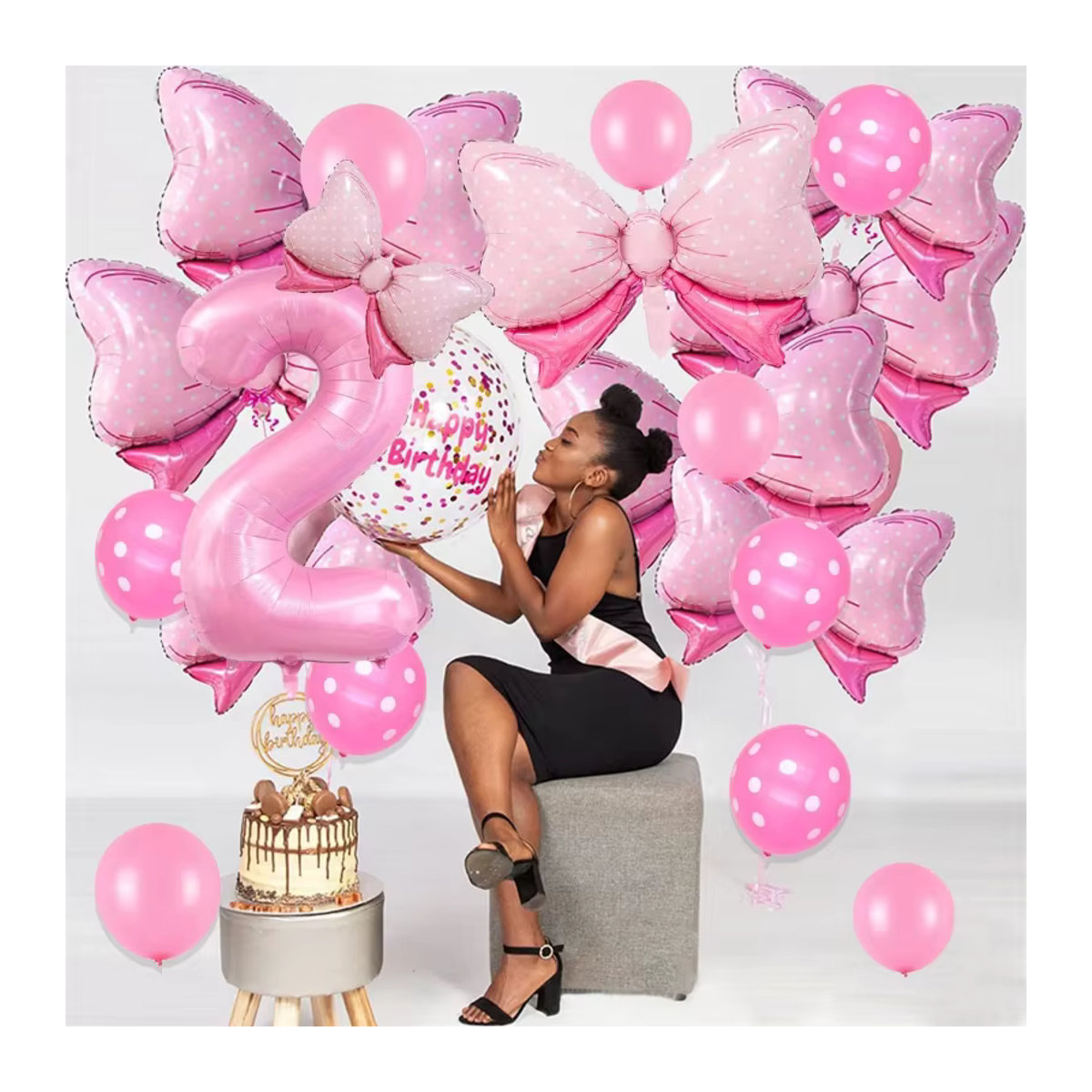 Schleifen-Ballon-Set aus Aluminiumfolie in Rosa und Mehrfarbig für Baby- und Geburtstagsdekorationen, 40 Zoll - Bild 2
