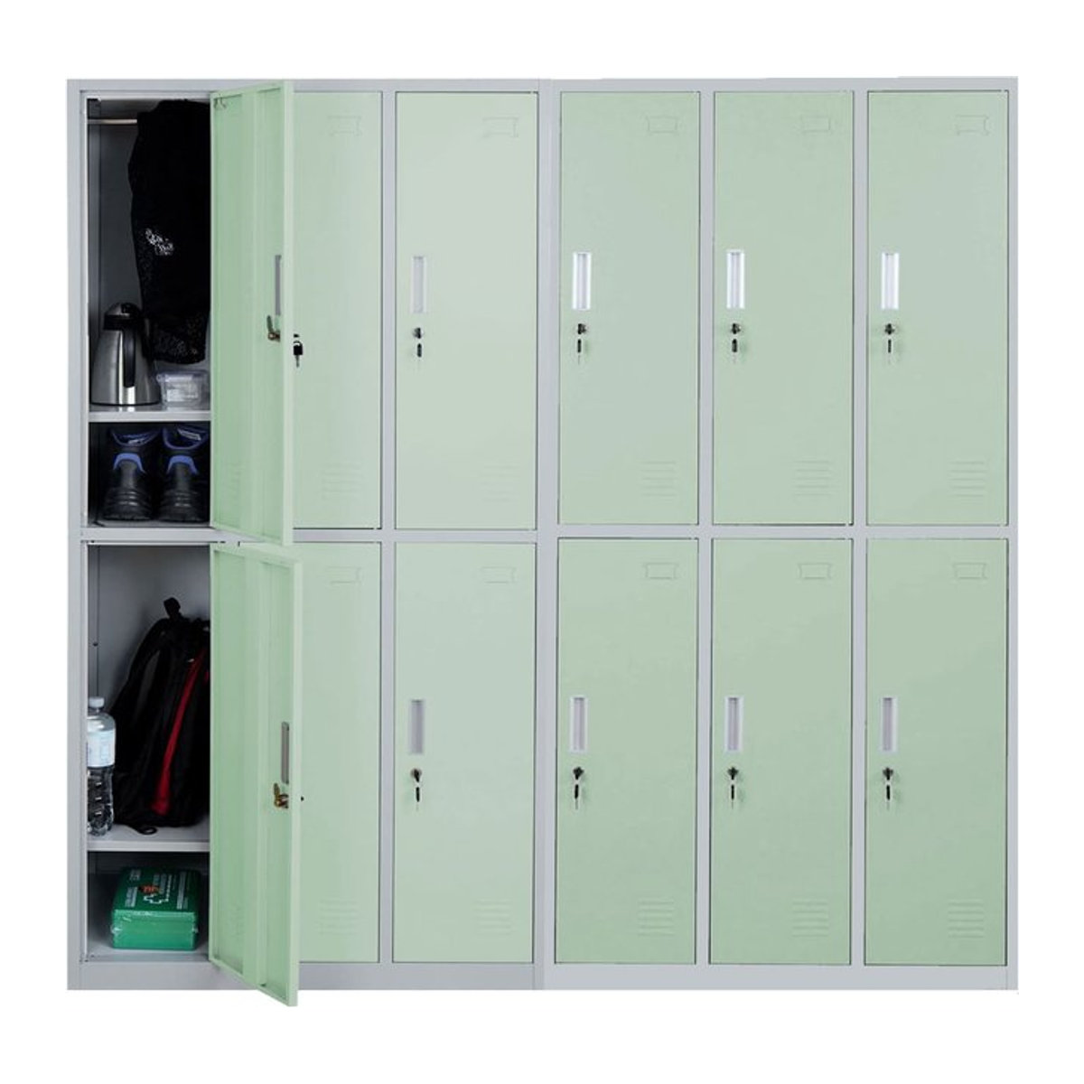 Schließfachschrank Preston T829 aus Metall mit 12 Fächern in Grün - Bild 1