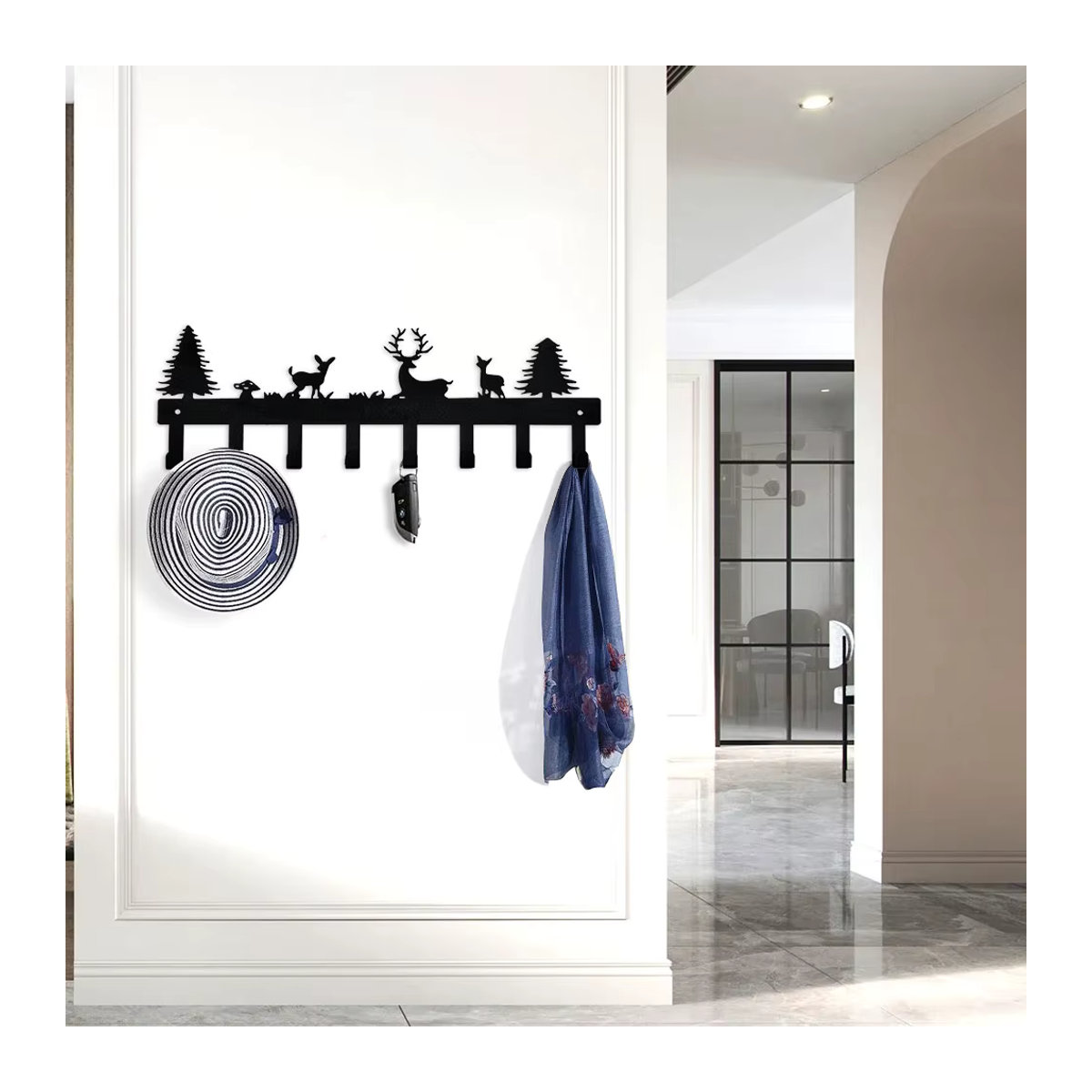 Schlüsselhalter aus Metall in Form eines Waldhirschen als Wandhalterung in Schwarz für dein Zuhause - Bild 3