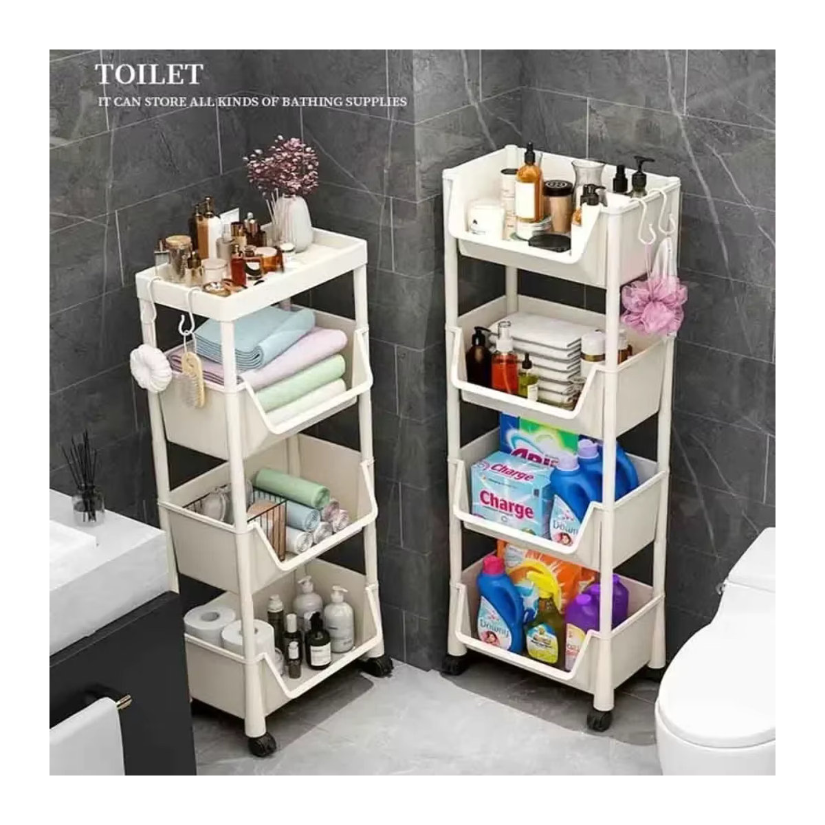 Schmaler Trolley als Organizer für Küche, Badezimmer oder Wohnzimmer in Weiß - Bild 5