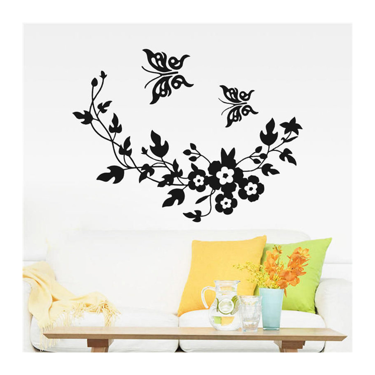 Schmetterlings- und Blumen-Wandaufkleber in Schwarz für Badezimmer, Laptop und Wände aus Kunststoff - Bild 3