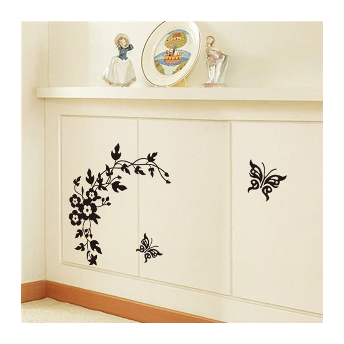 Schmetterlings- und Blumen-Wandaufkleber in Schwarz für Badezimmer, Laptop und Wände aus Kunststoff - Bild 5