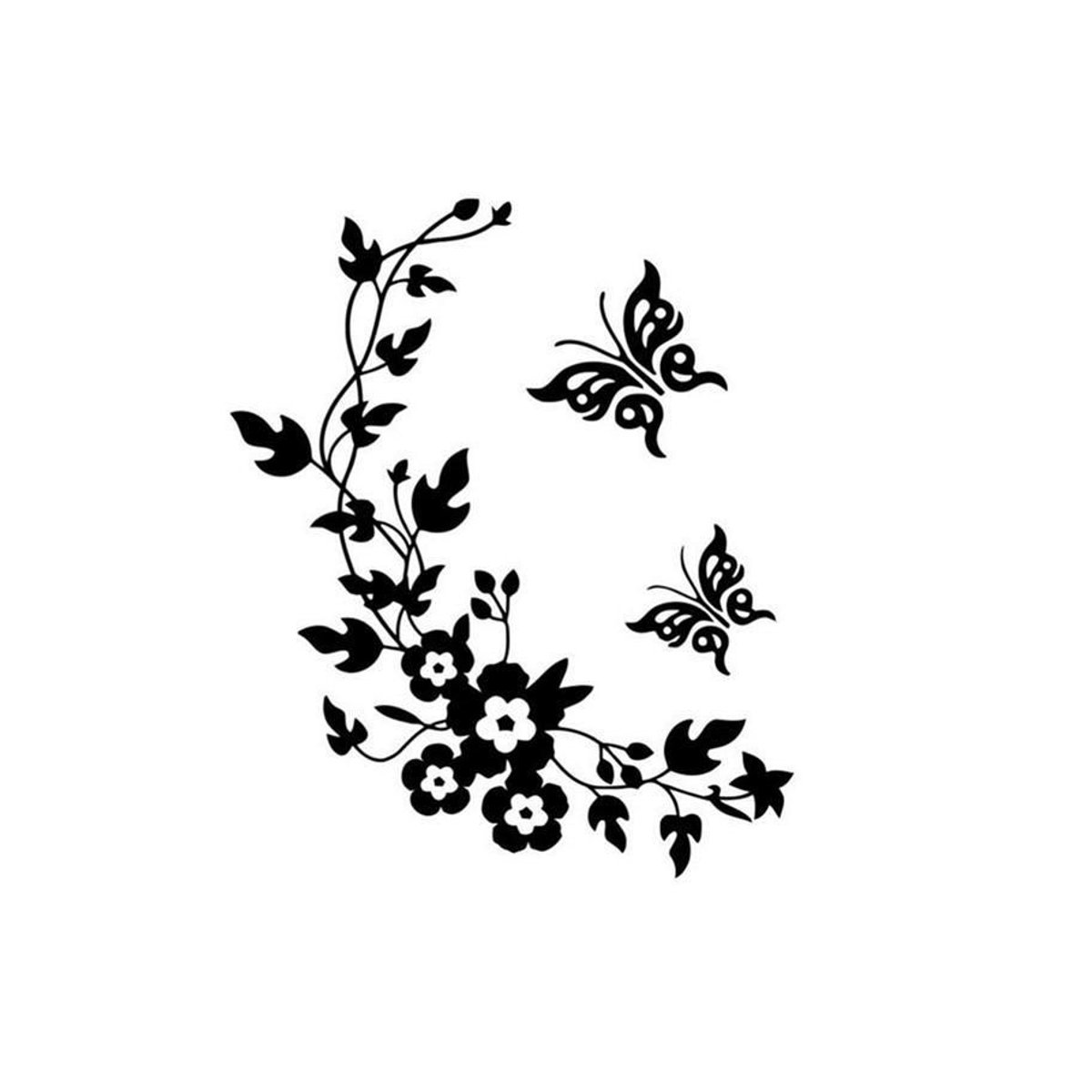 Schmetterlings- und Blumen-Wandaufkleber in Schwarz für Badezimmer, Laptop und Wände aus Kunststoff - Bild 6