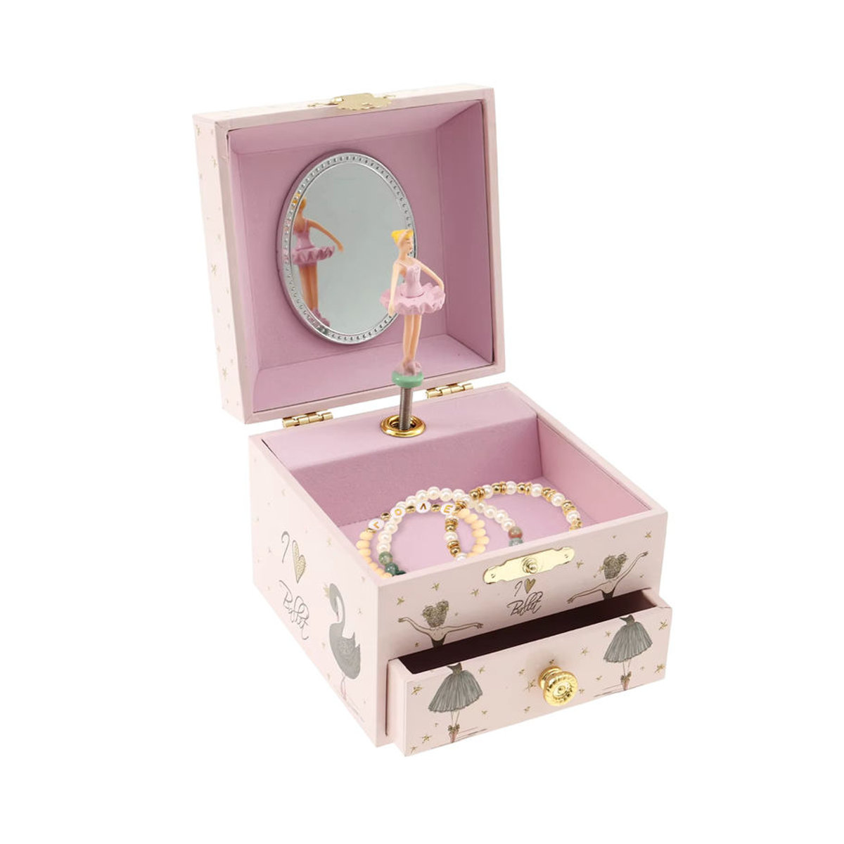 Schmuck-Aufbewahrungsbox als Spieluhr mit Ballerina und schwarzem Schwan in Schwarz und Rosa aus Holz, Höhe: 10,2 cm - Bild 6