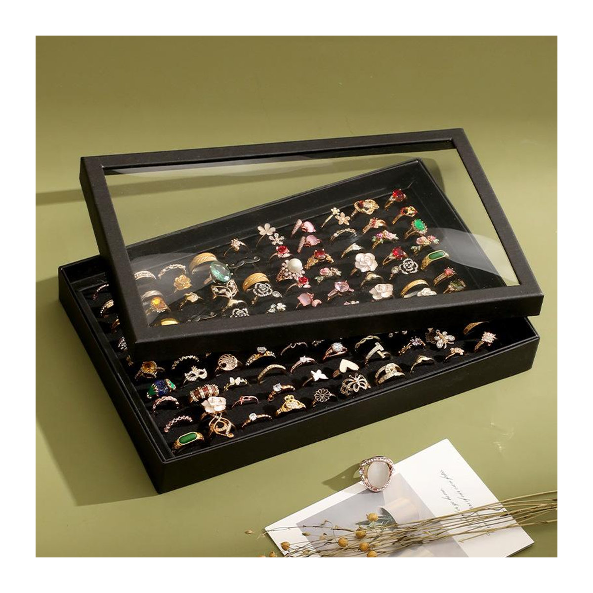 Schmuck-Organizer von myhome als Ringvitrine mit 100 Steckplätzen in Schwarz und transparentem Deckel - Bild 2