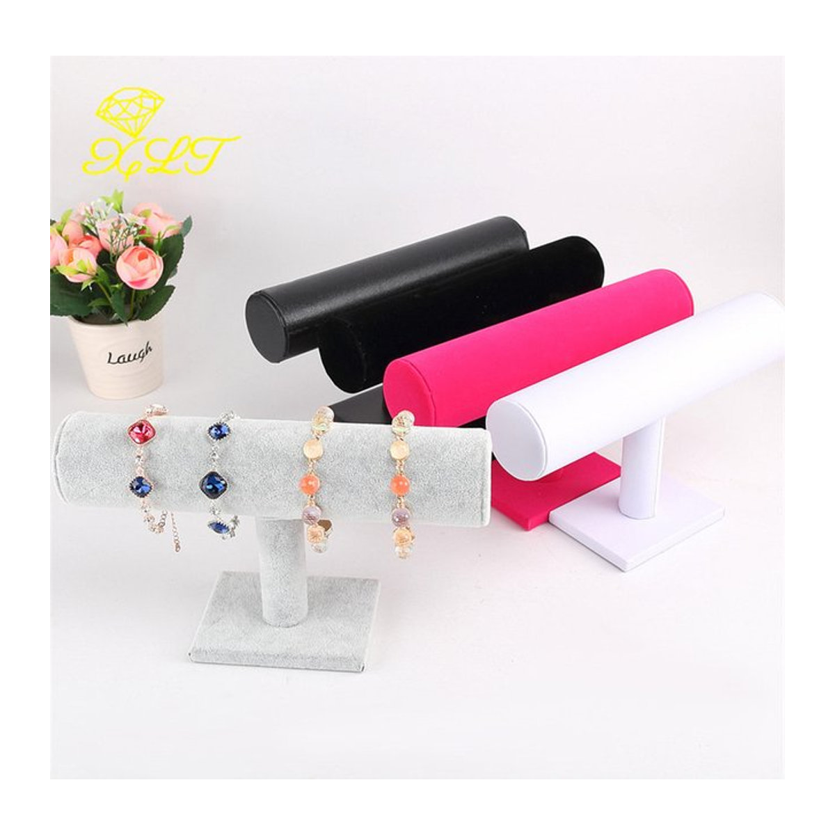 Schmuckständer von luckyiasv als T-Bar Rack für Armbänder, Uhren und Ketten in Grau oder Rosa - Bild 1