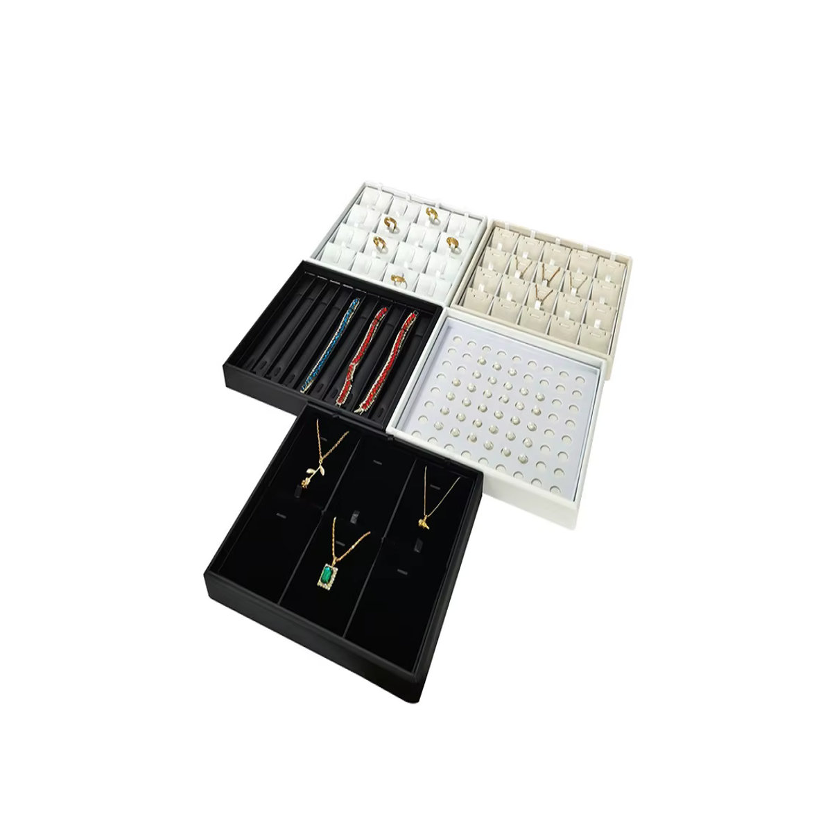 Schmucktablett TREACHI zur Organisation von Ringen, Ohrringen und Armbändern aus Kunststoff in Weiß oder Schwarz - Bild 1