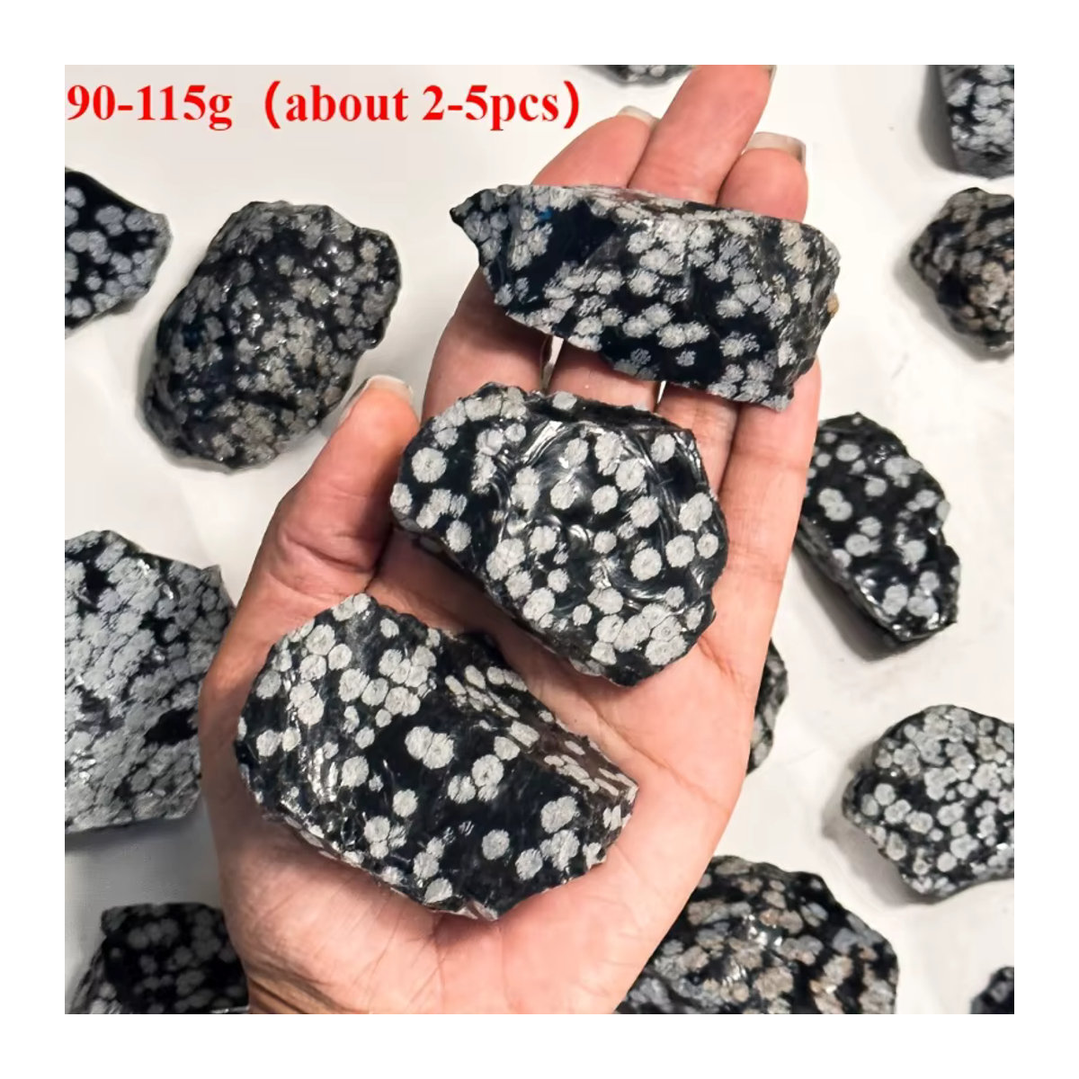 Schneeflocken-Obsidian Rohstein von CrystalHola in Schwarz, unregelmäßig geformter böhmischer Stein mit Schneeflockenmustern - Bild 5