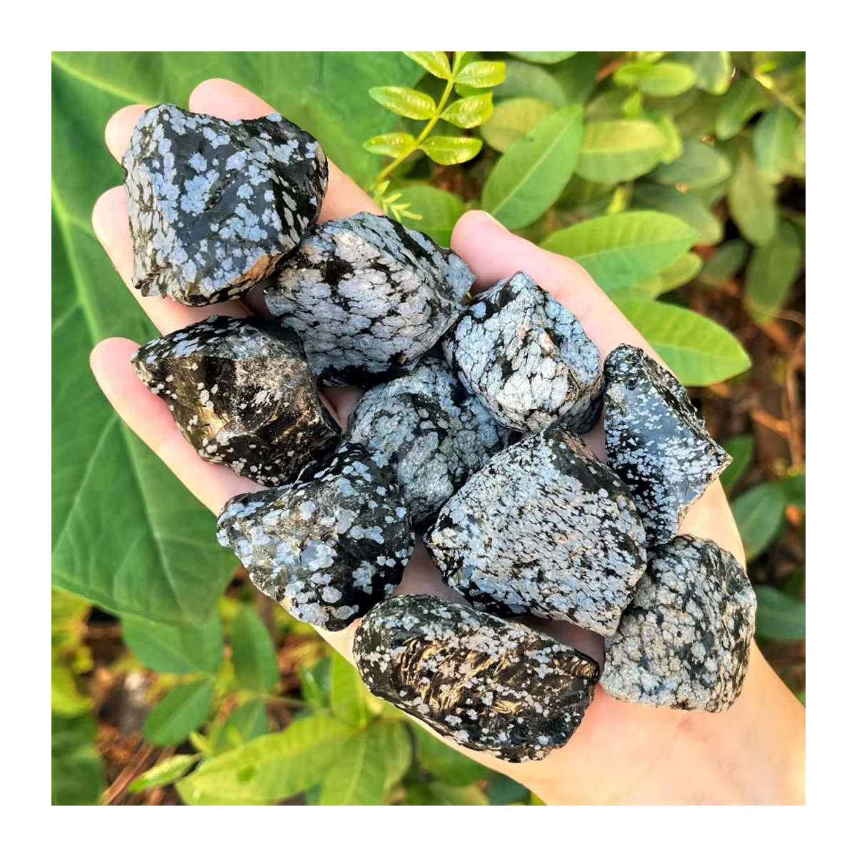 Schneeflocken-Obsidian Rohstein von CrystalHola in Schwarz, unregelmäßig geformter böhmischer Stein mit Schneeflockenmustern - Bild 6
