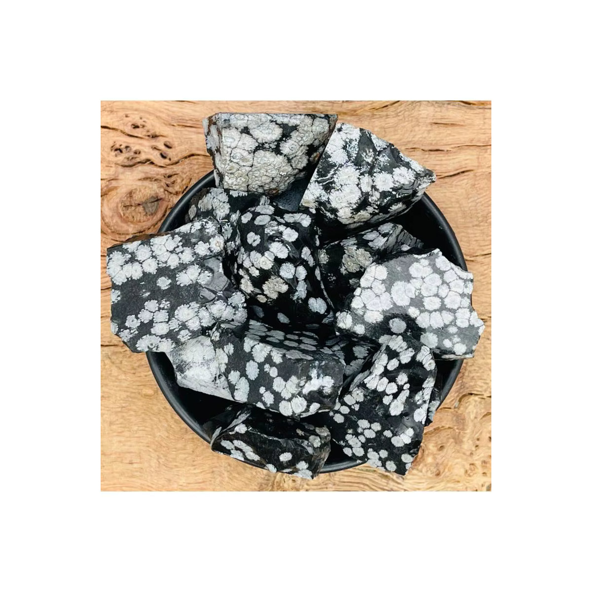 Schneeflocken-Obsidian Rohstein von CrystalHola in Schwarz, unregelmäßig geformter böhmischer Stein mit Schneeflockenmustern - Bild 7