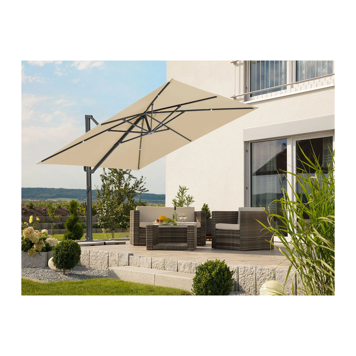 Schneider Rhodos Smart Ampelschirm quadratisch in Beige mit Sonnenschutzfaktor 50+ B/B: 300 x 300 cm - Bild 2