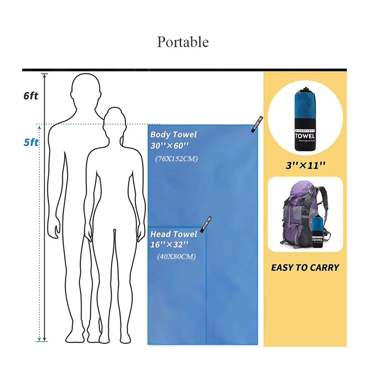 Schnell trocknendes Sporthandtuch von Tcaopoo für Fitness, Schwimmen und Camping in Blau, Grau, Grün oder Orange, B/H: 40 x 80 cm und 76 x 152 cm - Bild 4