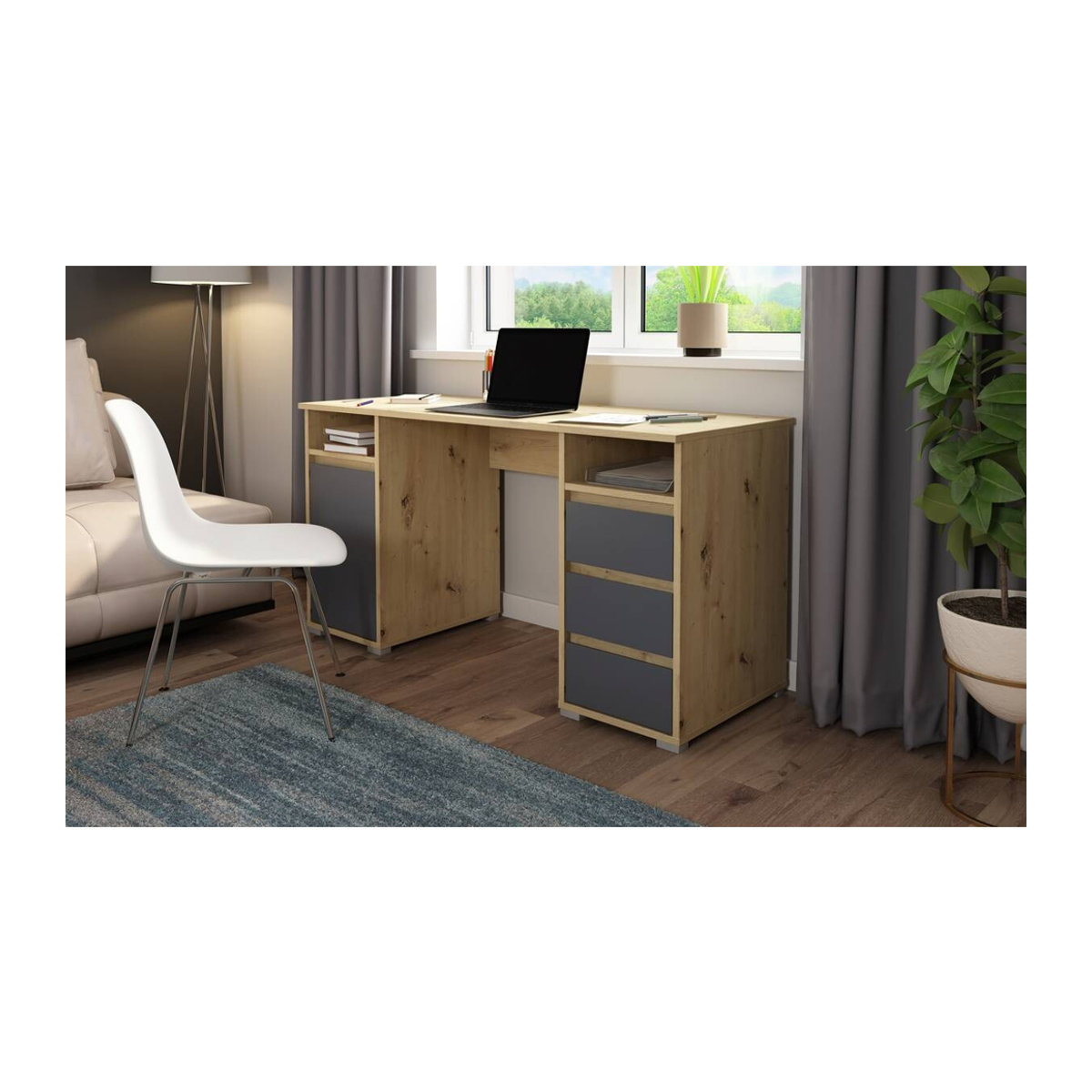 Schreibtisch byLIVING Lobo Modern in Eiche Natur und Anthrazit B/H/T: 138 x 75 x 55 cm - Bild 6