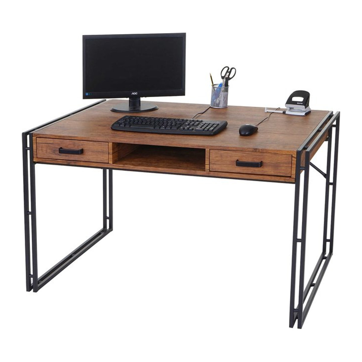 Schreibtisch MCW-A27 Computertisch in Wildeiche-Optik mit 3D-Struktur, Farbe: Braun, B: 122 cm, T: 70 cm - Bild 1