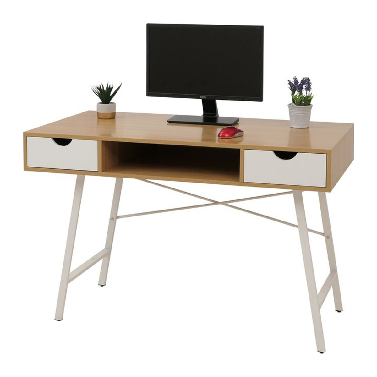 Schreibtisch MCW-E92 Computertisch mit 3D-Struktur in Naturbraun und Weiß, B/T: 120 x 60 cm - Bild 1