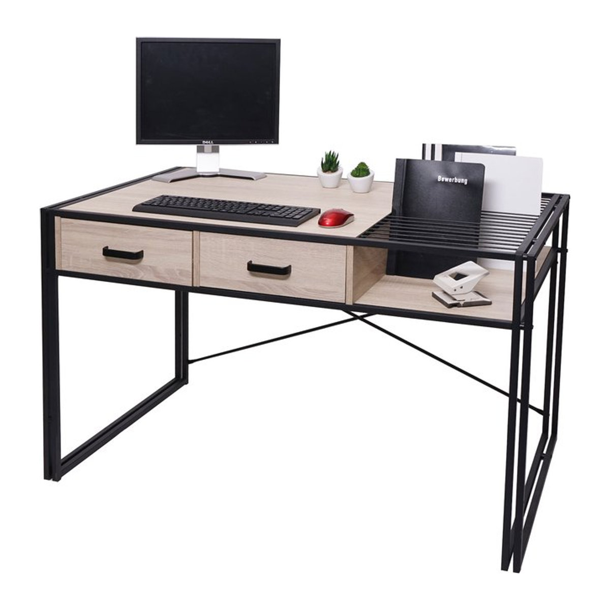 Schreibtisch MCW-H91 Industrial Computertisch in Eiche-Optik und Braun mit Metallgestell, B/T/H: 120 x 76 x 70 cm - Bild 1