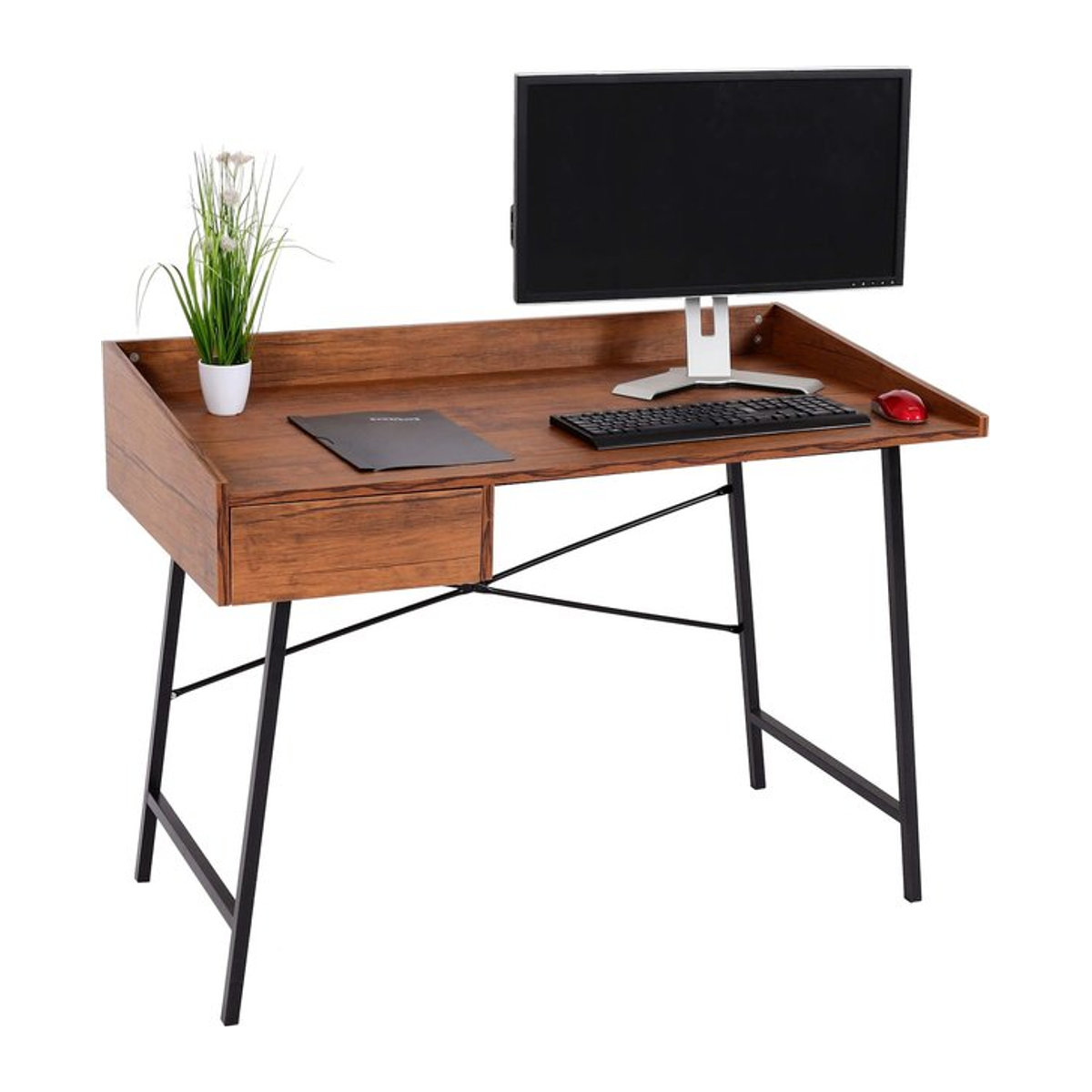 Schreibtisch MCW-J97 Computertisch mit Schublade in braun, B/T/H: 114 x 98 x 60 cm - Bild 1