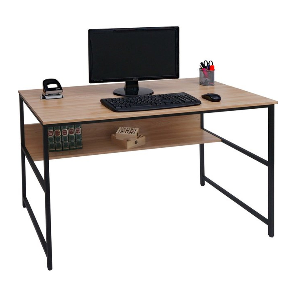 Schreibtisch McW-K80 in Beige aus Metall und MDF, moderner Computertisch und Arbeitstisch, B/T: 120 x 60 cm - Bild 1