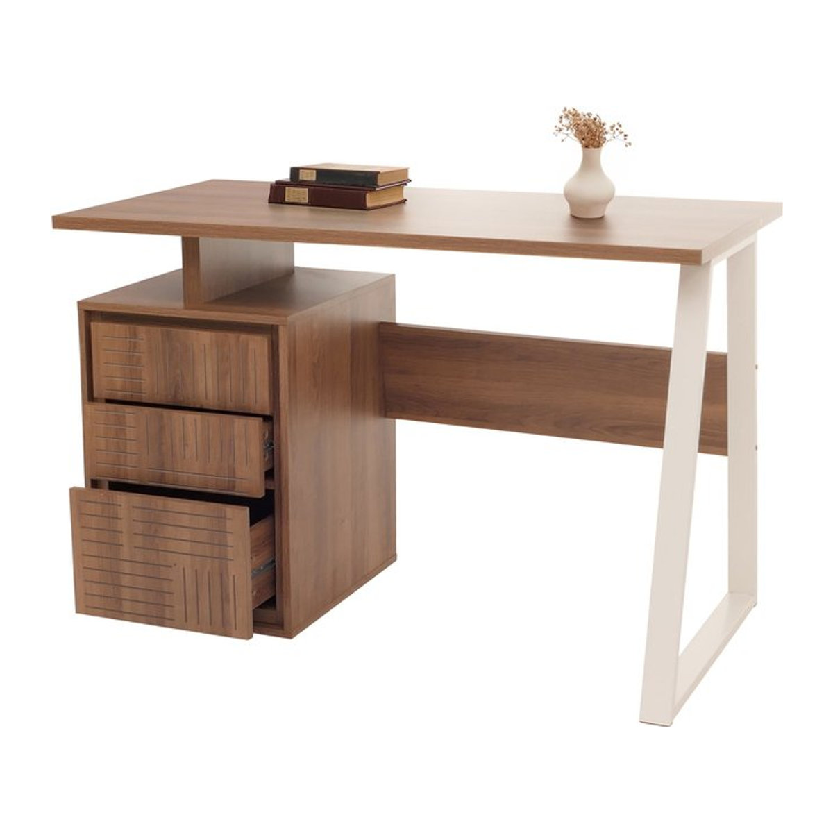 Schreibtisch MCW-O32 in Braun mit Schublade, moderner Computertisch aus Melamin Holz, B: 118 cm, T: 58 cm, H: 77 cm - Bild 1