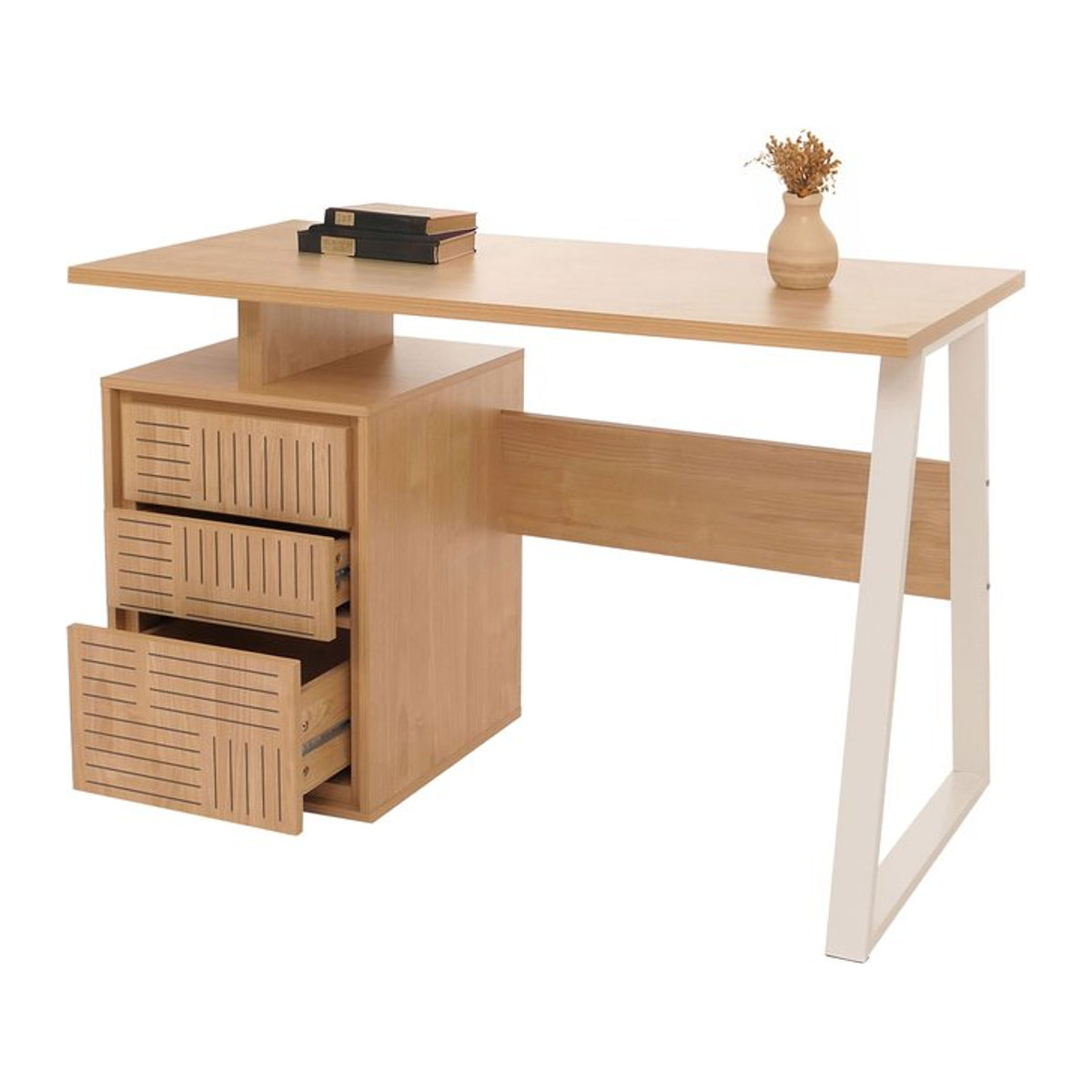 Schreibtisch MCW-O32 in Ulme Natur mit Schublade, moderner Computertisch aus Melamin Holz, B/T/H: 118 x 58 x 77 cm - Bild 1