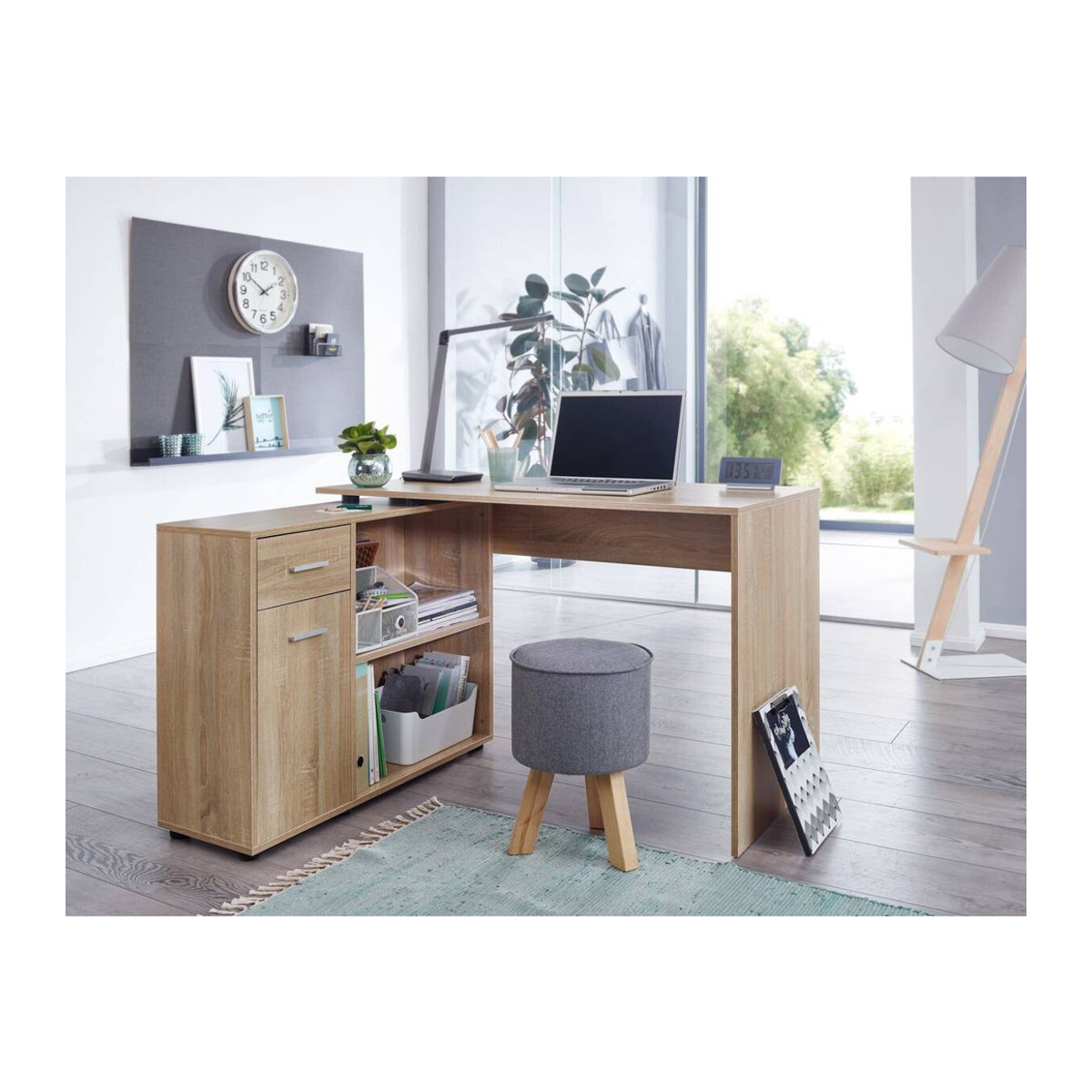 Schreibtischkombination Wohnling in Eiche Sonoma Nachbildung, modern, Beige/Braun, B/T/H: 120 x 106,5 x 75,5 cm - Bild 3