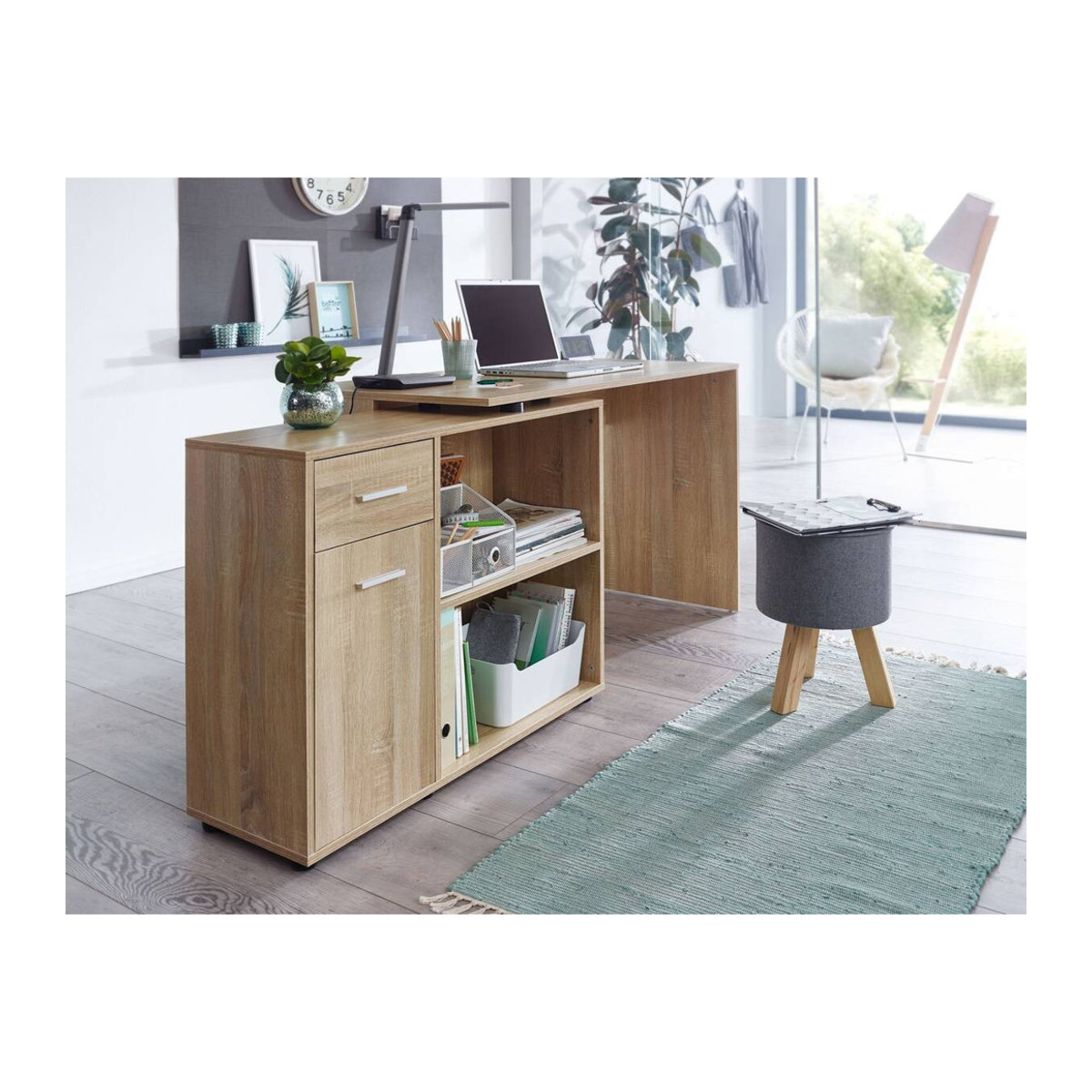 Schreibtischkombination Wohnling in Eiche Sonoma Nachbildung, modern, Beige/Braun, B/T/H: 120 x 106,5 x 75,5 cm - Bild 4