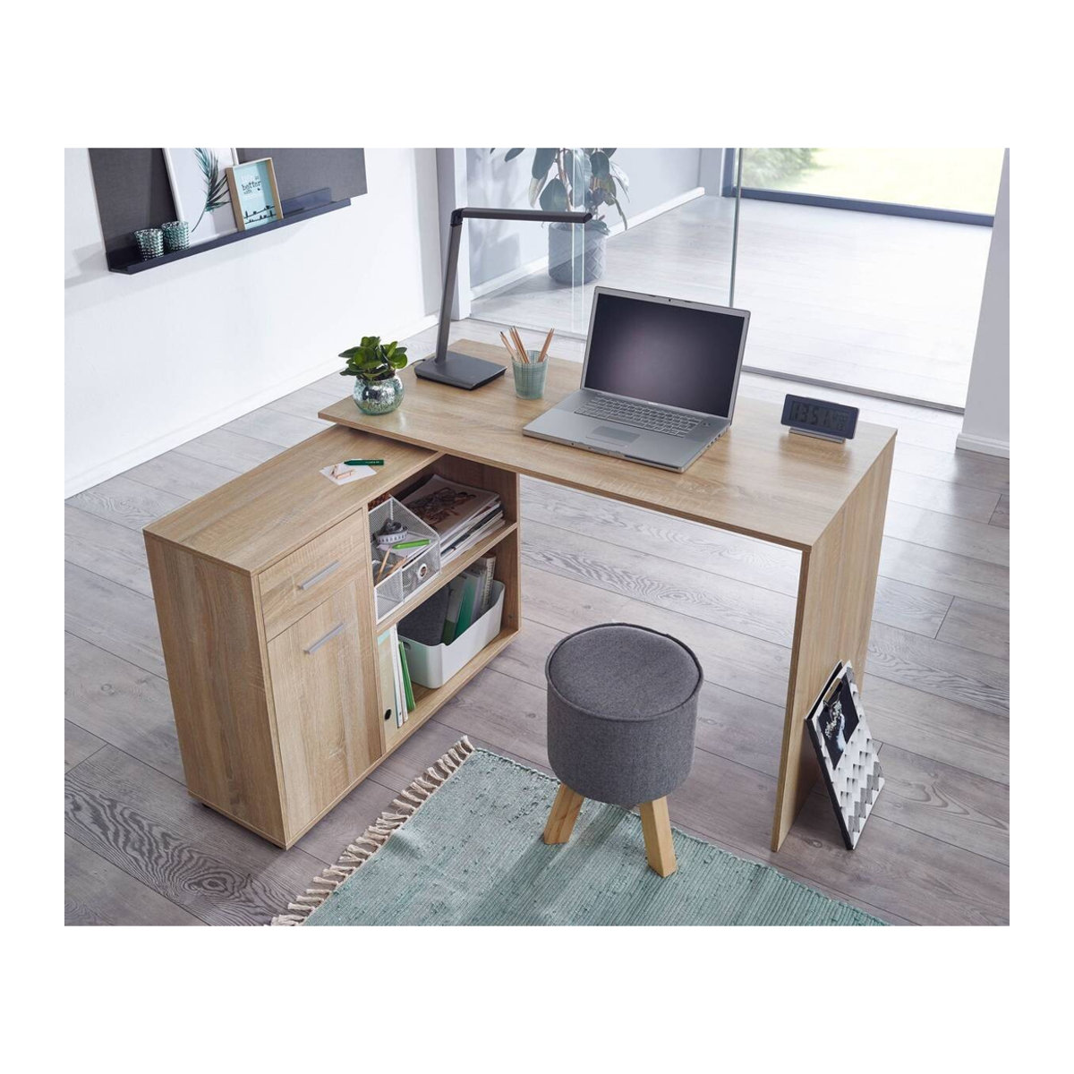 Schreibtischkombination Wohnling in Eiche Sonoma Nachbildung, modern, Beige/Braun, B/T/H: 120 x 106,5 x 75,5 cm - Bild 5
