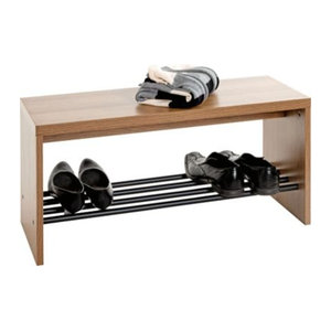 Schuhbank HAKU aus Stahl und Holz in Schwarz und Dunkler Eiche, B/T/H: 80 x 30 x 40 cm