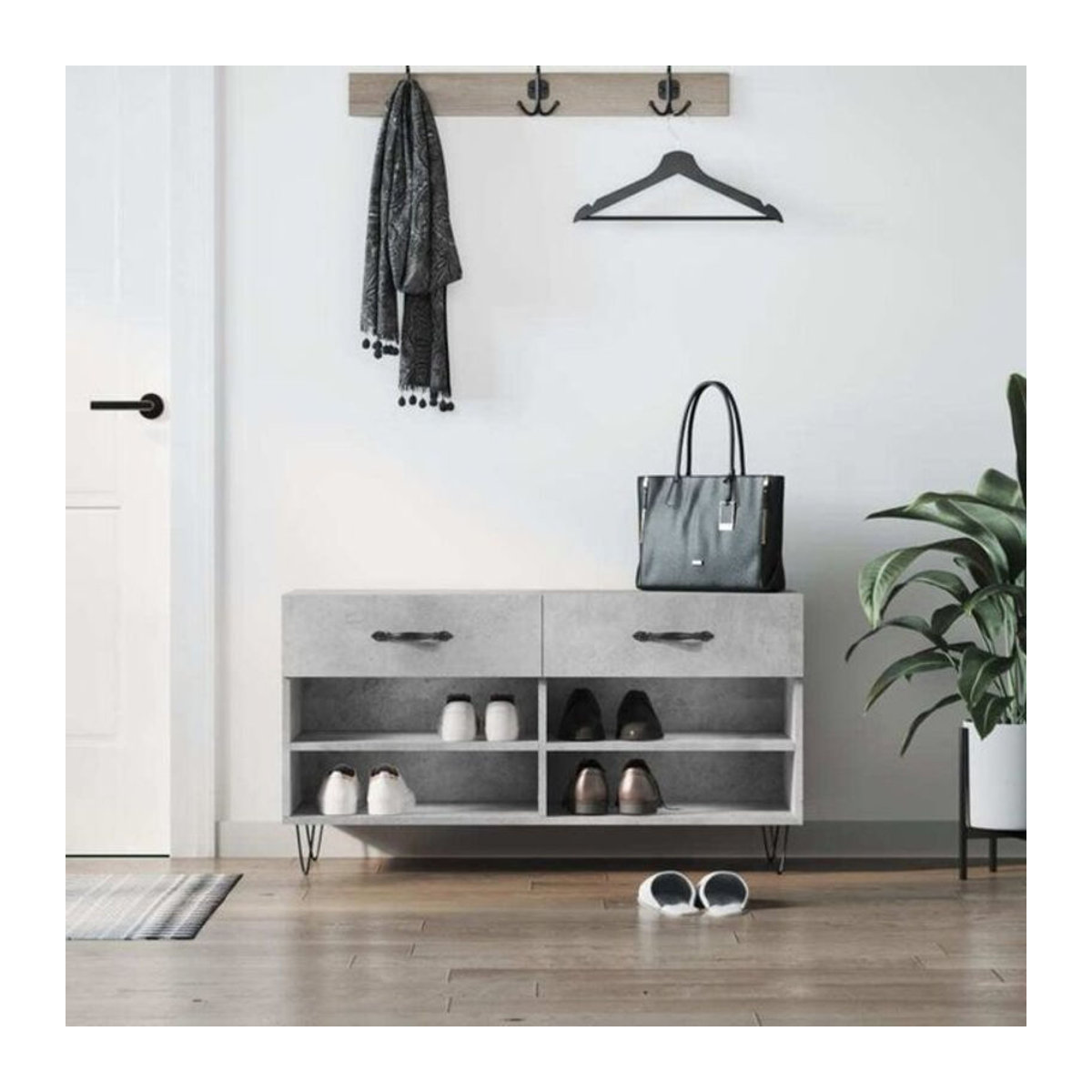 Schuhbank Vidaxl in Grau im Industrial Design aus Holzwerkstoff und Metall, B/T/H: 102 x 35 x 55 cm - Bild 1