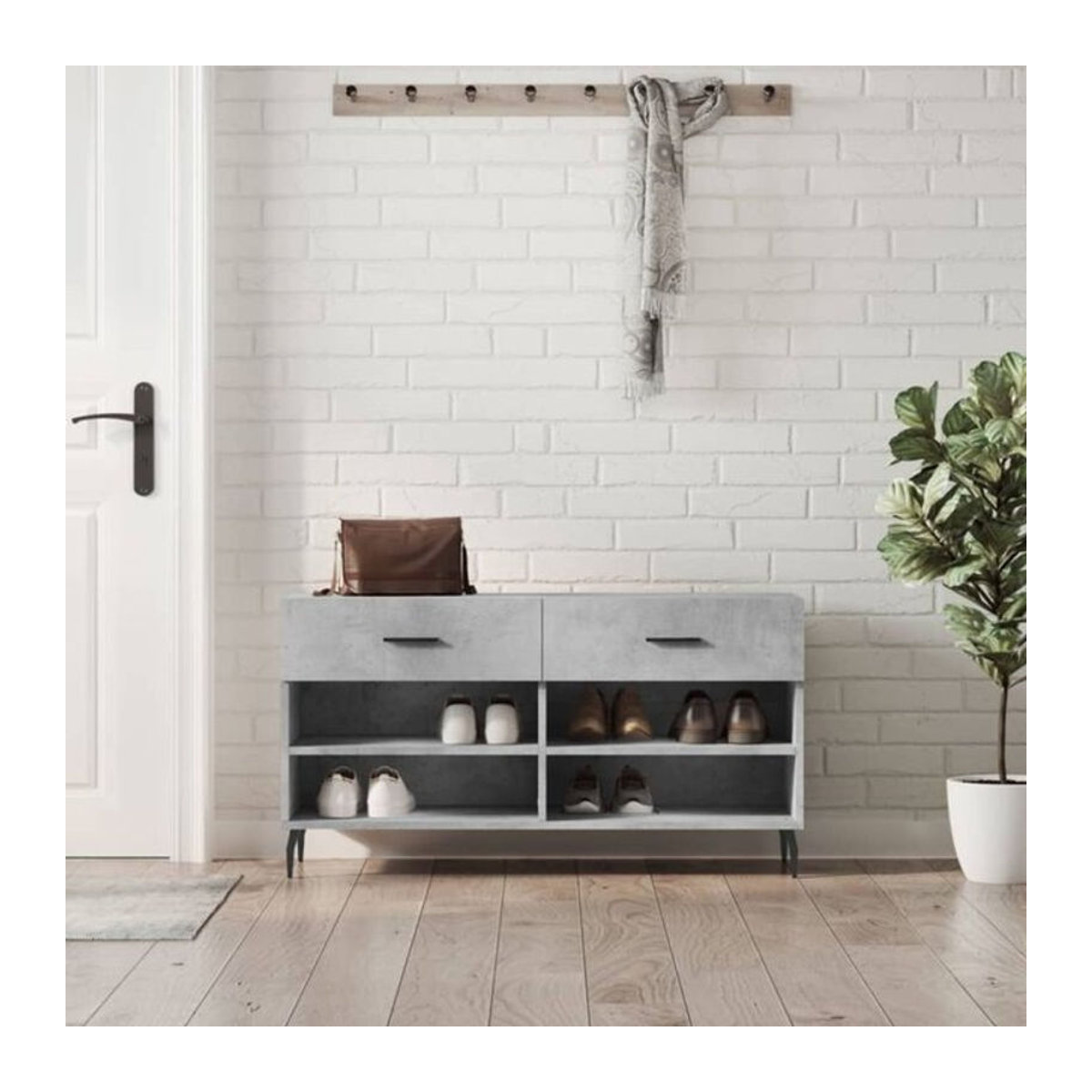 Schuhbank vidaxl in Grau im Industrial Design aus Holzwerkstoff und Metall, B/T/H: 102 x 35 x 55 cm - Bild 1