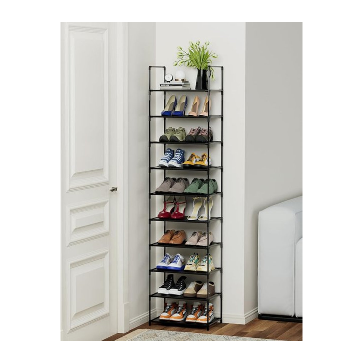 Schuhregal aus Metall in Schwarz für 25 Paare, minimalistischer Schuh-Organizer für den Eingangsbereich oder Schrank - Bild 1