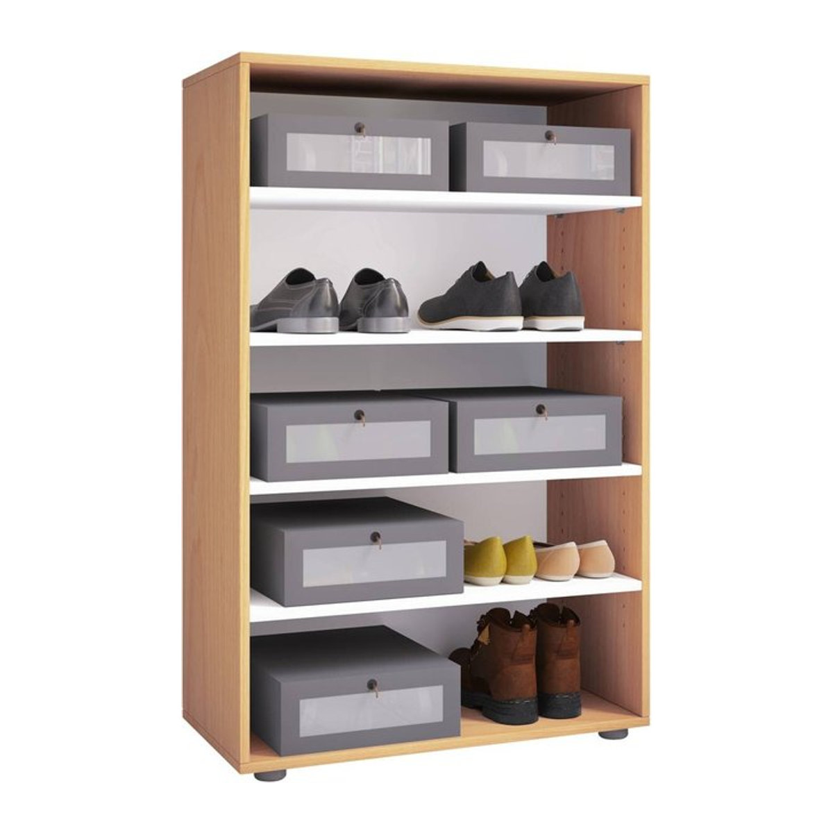 Schuhregal Lona VCM Möbel Buche Nachbildung Weiß B/H/T: 70 x 110 x 37 cm - Bild 1