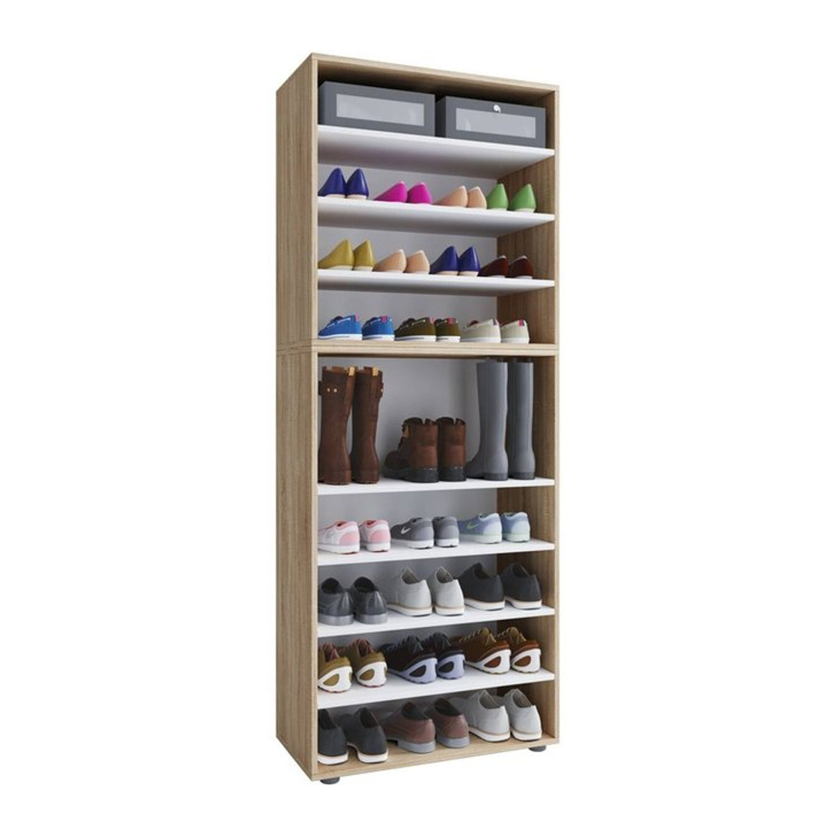 Schuhregal Lona von VCM Möbel in Weiß und Eiche Natur, B/H/T: 70 x 183 x 37 cm - Bild 1