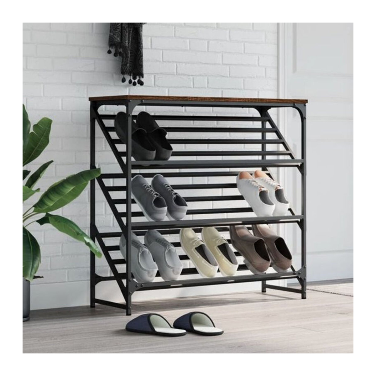 Schuhregal Vidaxl in Braun mit Eichen-Optik aus Holzwerkstoff und Stahl, B/T/H: 90 x 30 x 85 cm - Bild 1