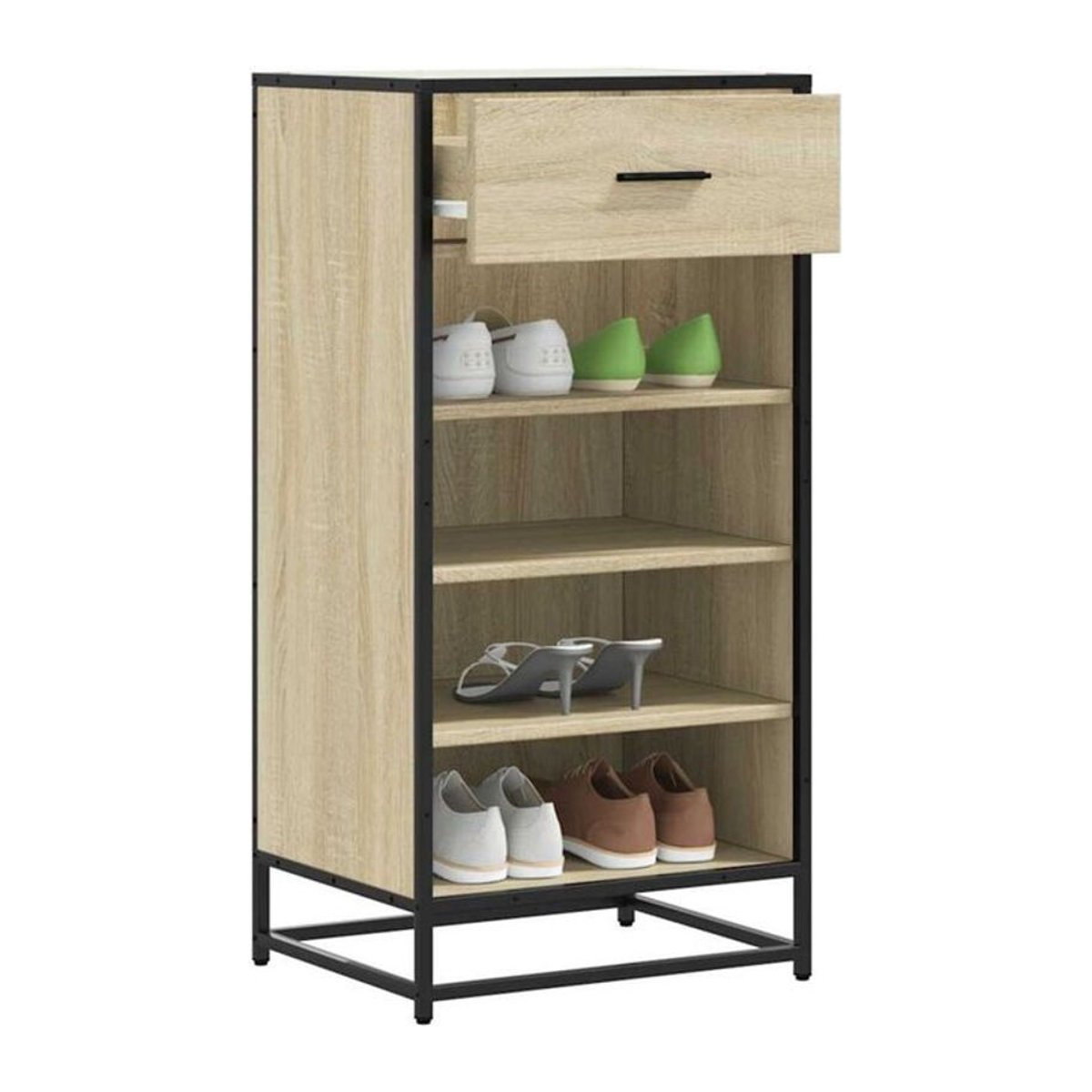 Schuhregal Vidaxl in Sonoma-Eiche Natur im Industrial Design aus Holzwerkstoff und Metall, B/T/H: 48 x 38 x 97,5 cm - Bild 1