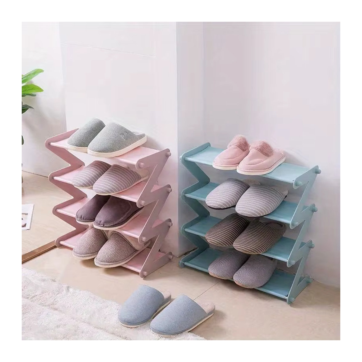 Schuhregal Z-Typ in Blau oder Braun aus Kunststoff für Haushalt und Schlafsaal - Bild 3