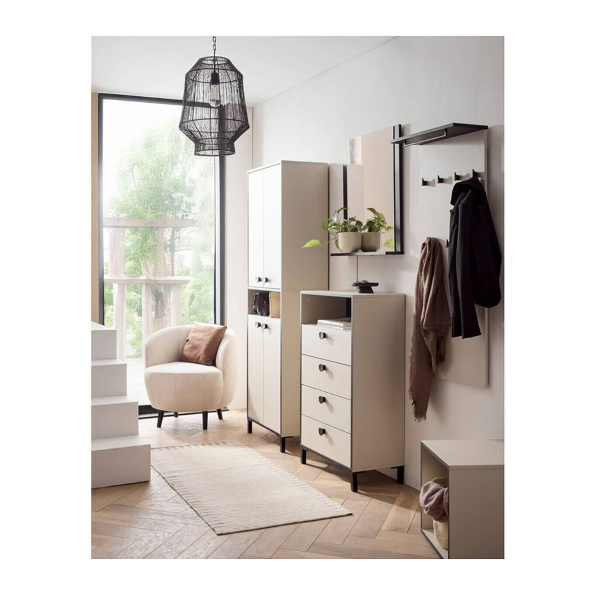 Schuhschrank Edda in Beige mit Drehtüren aus Kunststoff und Metall, B/H/T: 60,2 x 185 x 33,05 cm - Bild 1