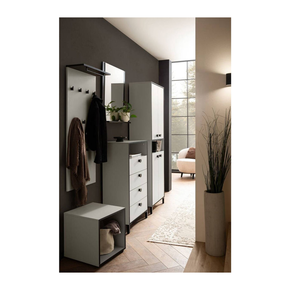 Schuhschrank Edda in Beige mit Drehtüren aus Kunststoff und Metall, B/H/T: 60,2 x 185 x 33,05 cm - Bild 2