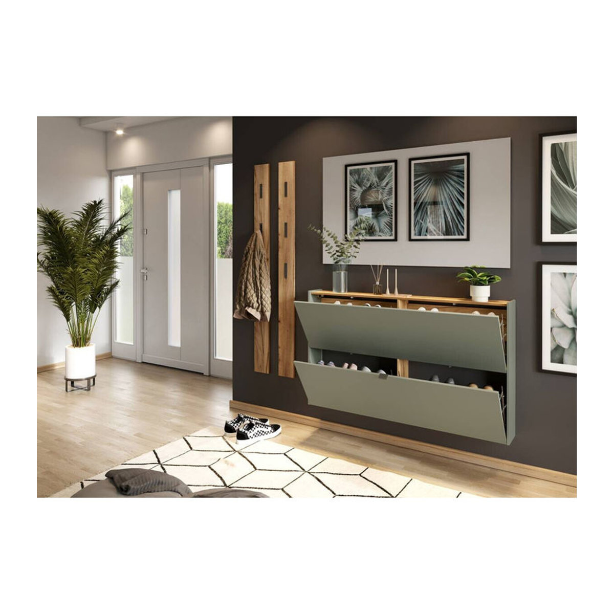 Schuhschrank Germania Eiche Navarra Nachbildung Grün mit Drehtüren B/H/T: 140 x 85 x 19 cm - Bild 2