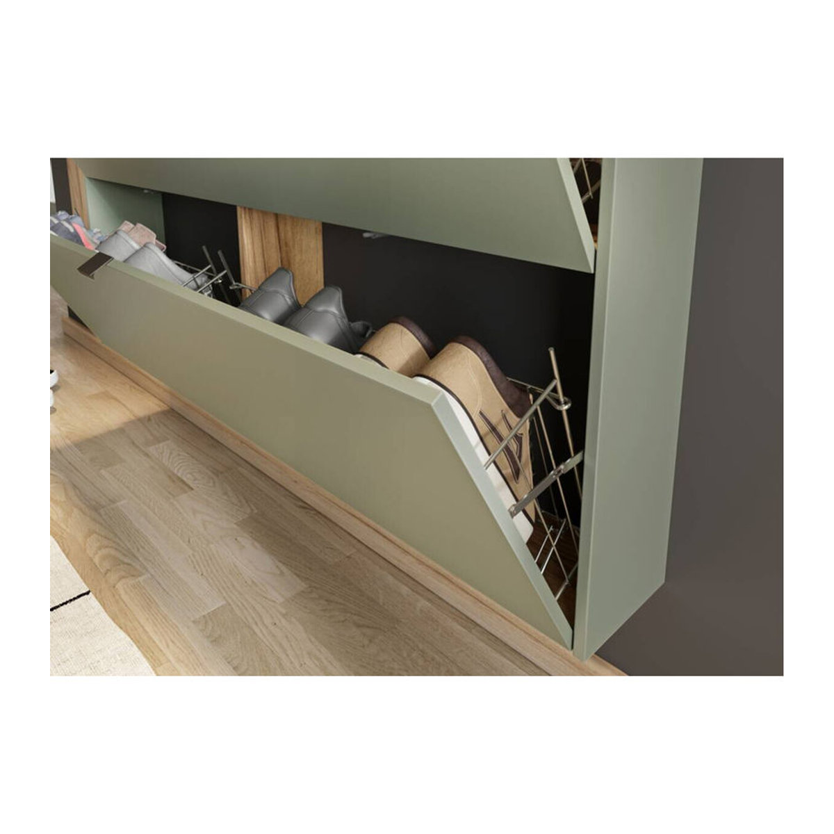 Schuhschrank Germania Eiche Navarra Nachbildung Grün mit Drehtüren B/H/T: 140 x 85 x 19 cm - Bild 3