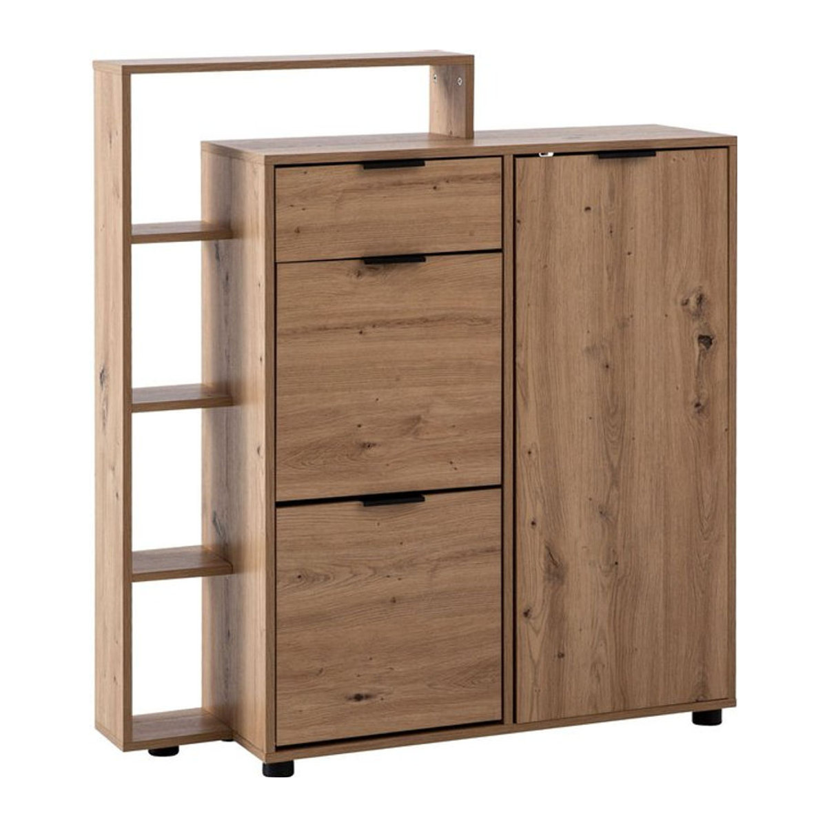 Schuhschrank Wohnling in Eiche Natur mit Schwebetüren im skandinavischen Design B/H/T: 98 x 110 x 30 cm - Bild 1